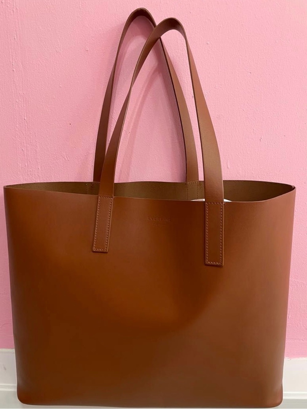 Everlane Italian Leather Market Day Tote XL with Shoulder Straps Cognac EUC